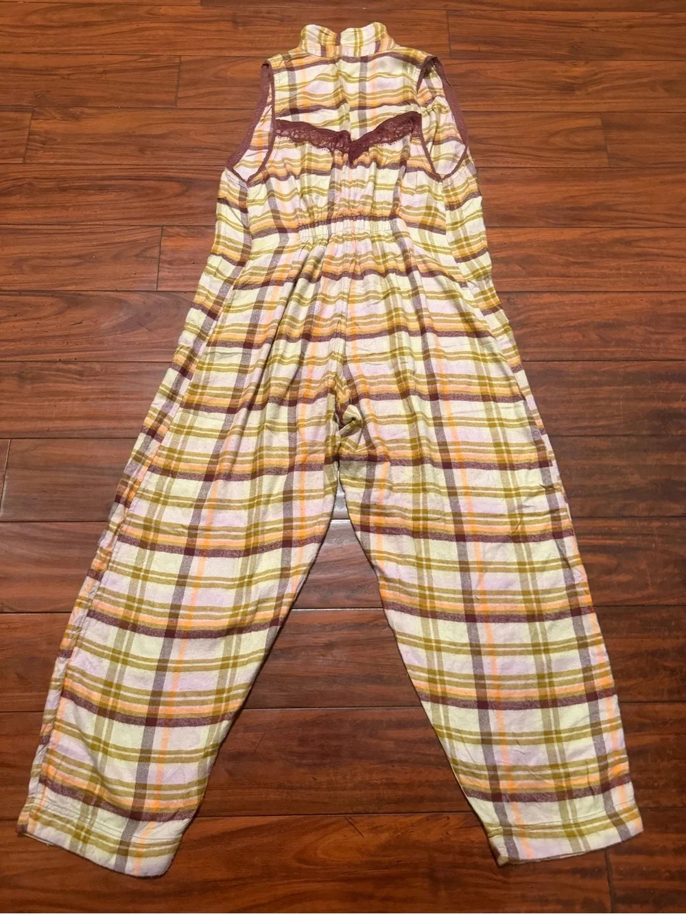 Free People Plaid Sleeveless oversized Jumpsuit in Cream, Pink & Tan - Picture 9 of 13
